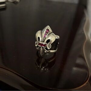 Chrome Hearts Sterling 925 Silver Ruby Diamonds Red Fleur-de-Lis Ring